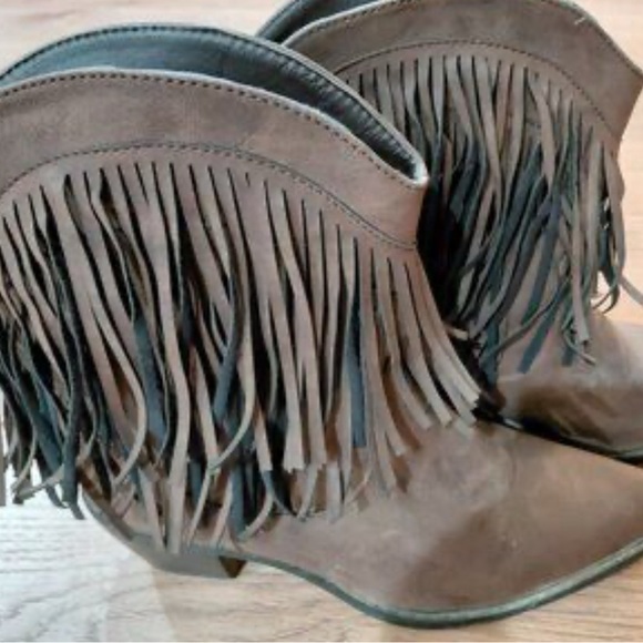 Shoes - Fringe Ankle Booties in Brown